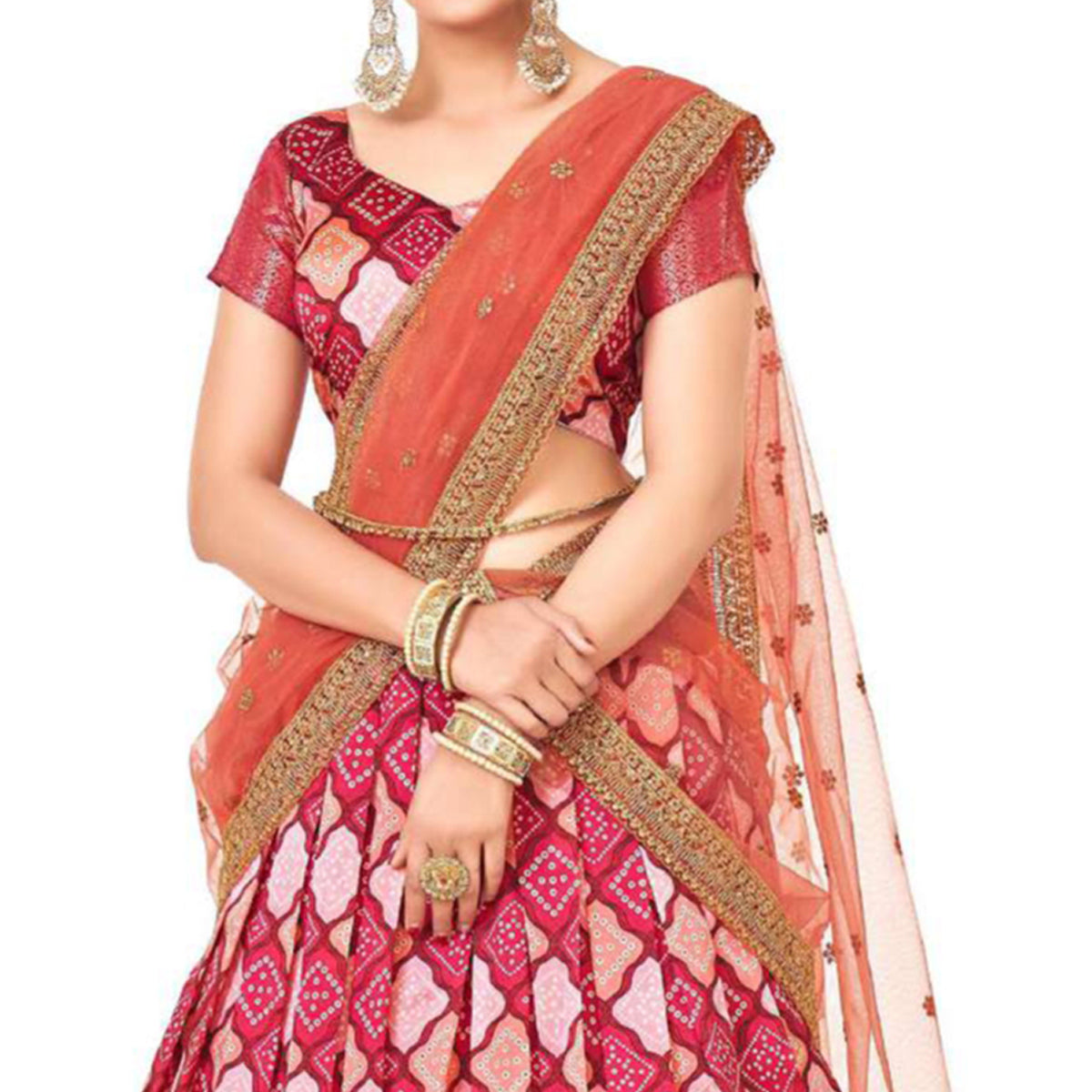 Pink Digital Printed With Zari Work Art Silk Lehenga Choli
