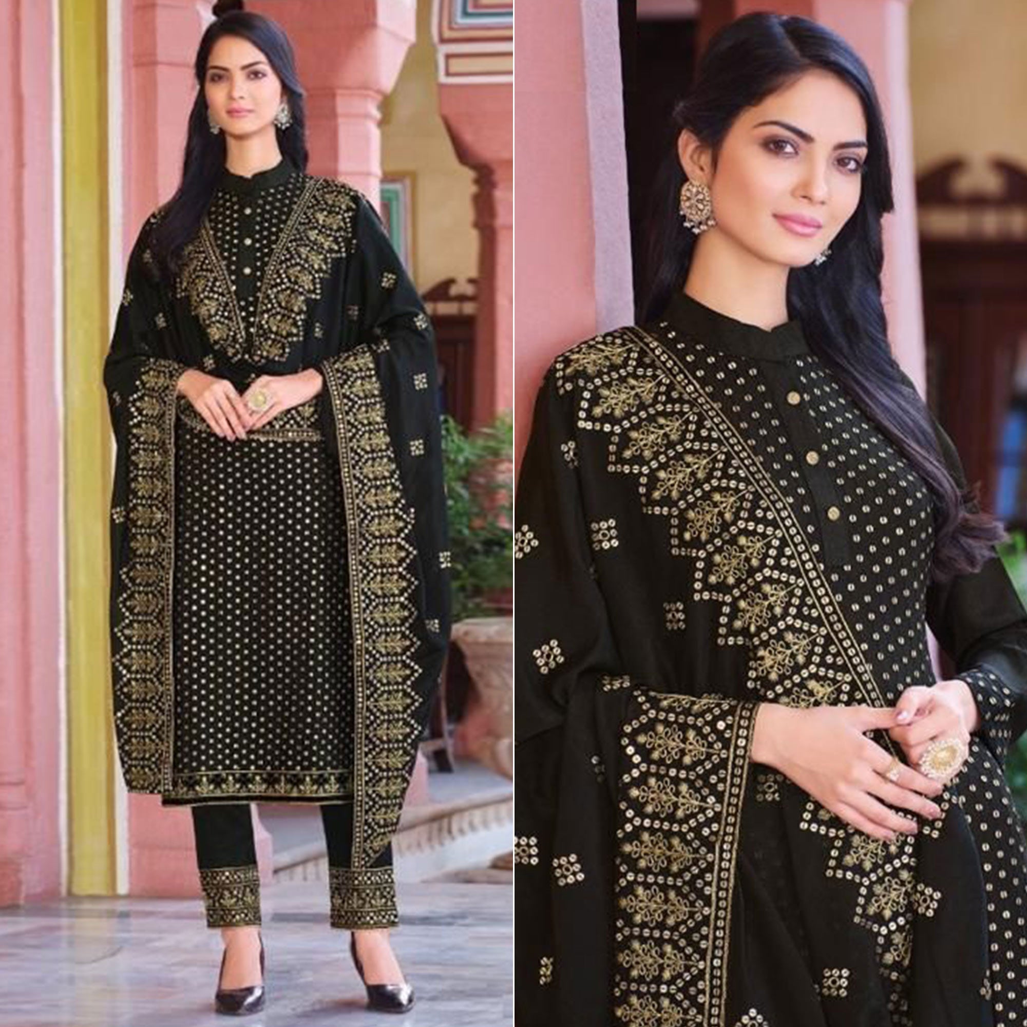 Black Embroidered Georgette Salwar Suit