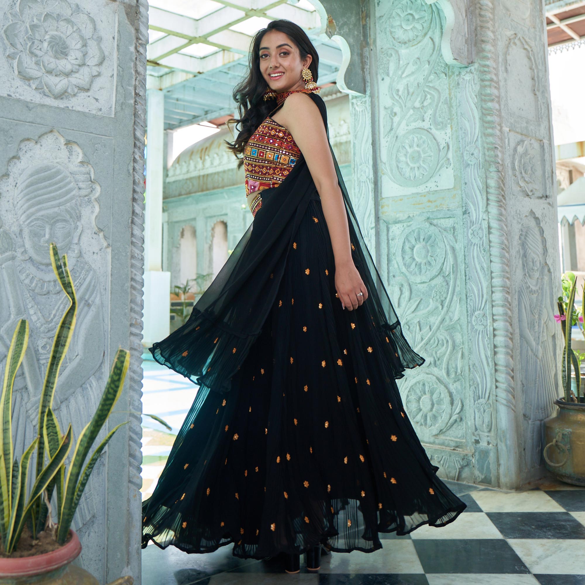 Black Sequins Embroidered Georgette Lehenga Choli
