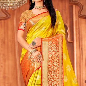 Yellow Woven Art Silk Saree With Tassels