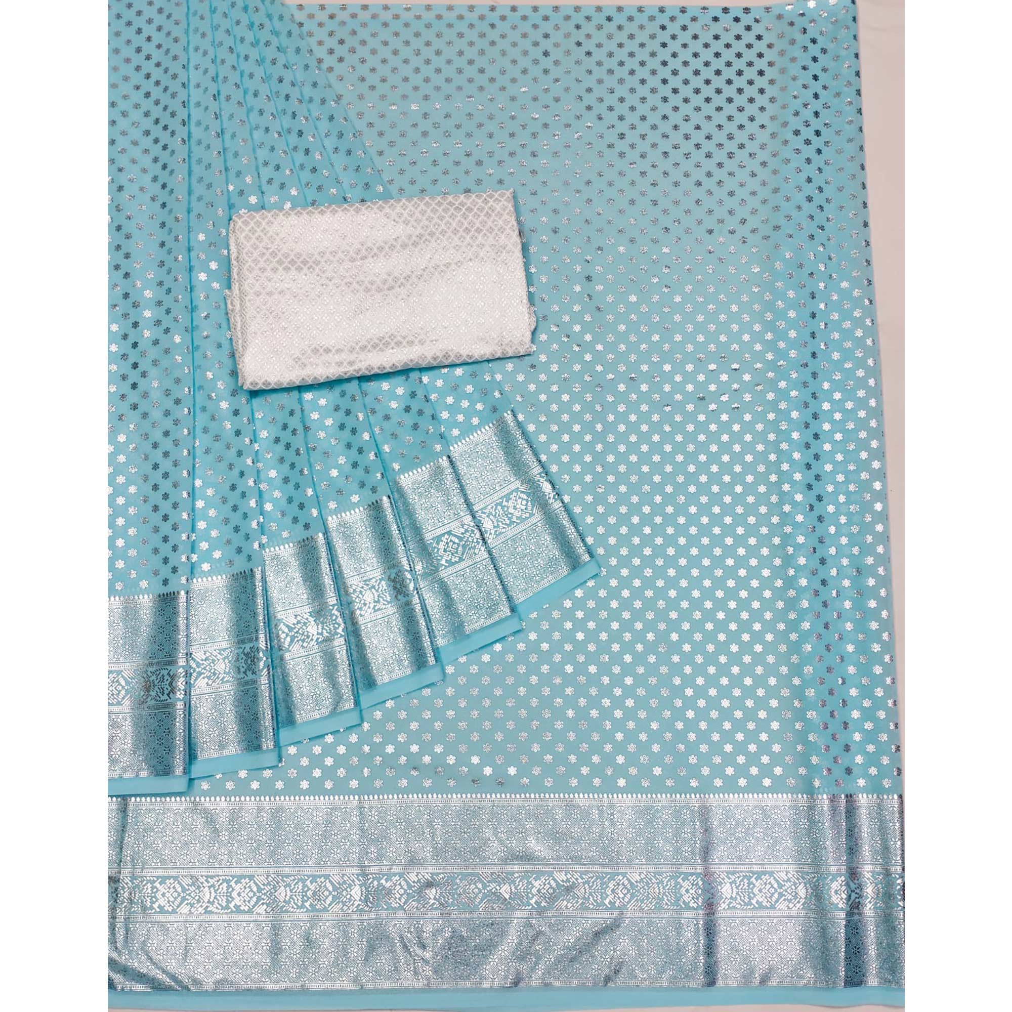 Blue Foil Printed Georgette Saree