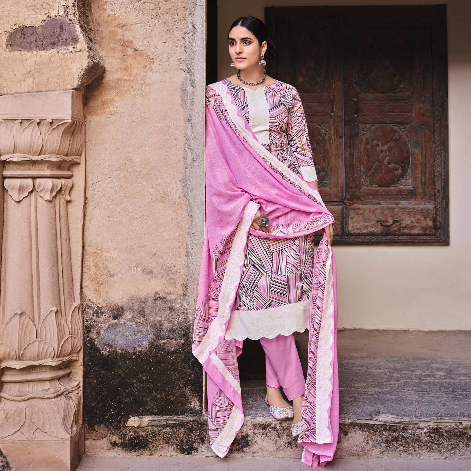 Pink Printed Pure Cotton Salwar Suit