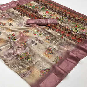 Brown Digital Printed Viscose Saree
