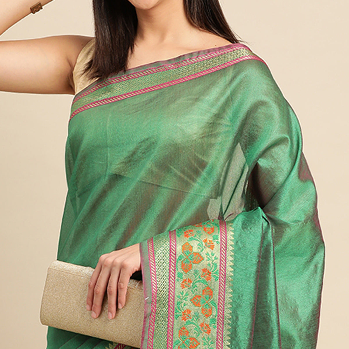 Green Woven Cotton Silk Saree