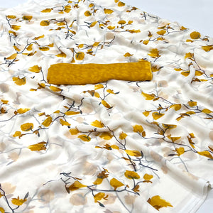 White Brown Floral Printed Georgette Saree