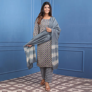 Grey Foil Printed Rayon Suit