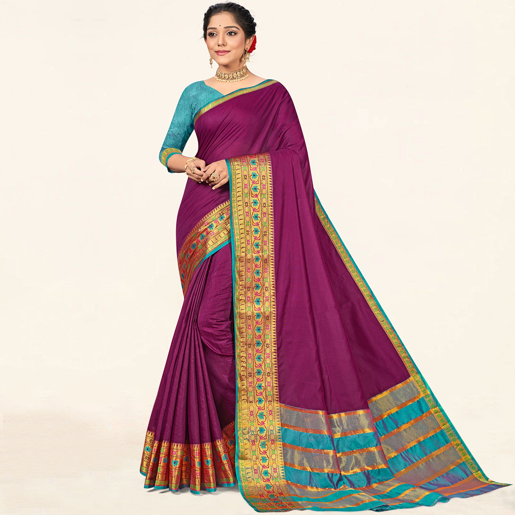 Wine Woven Cotton Saree