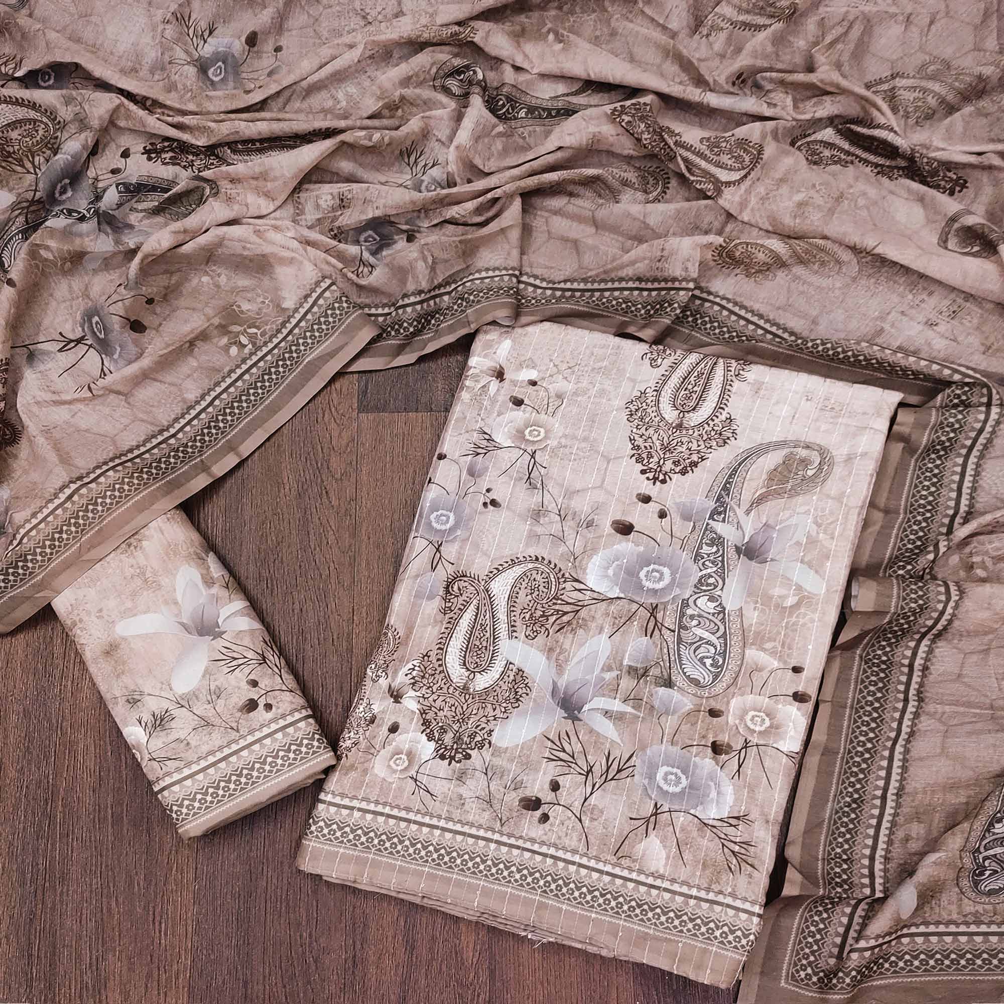 Brown Digital Printed Muslin Dress Material