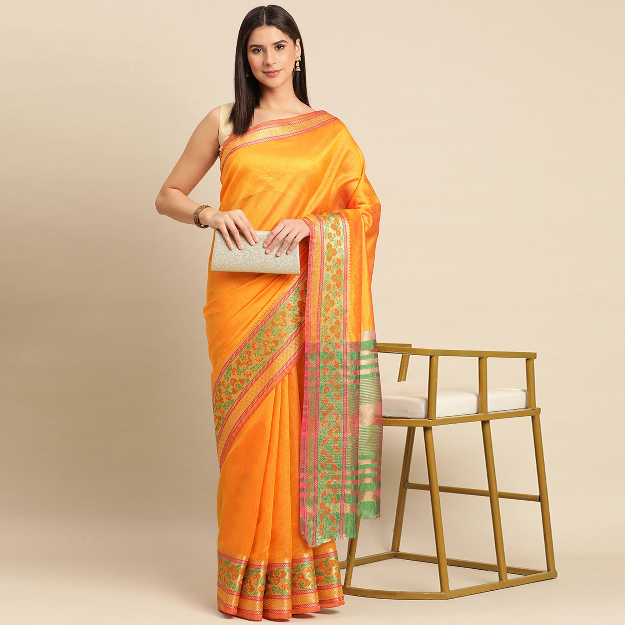 Yellow Woven Cotton Silk Saree
