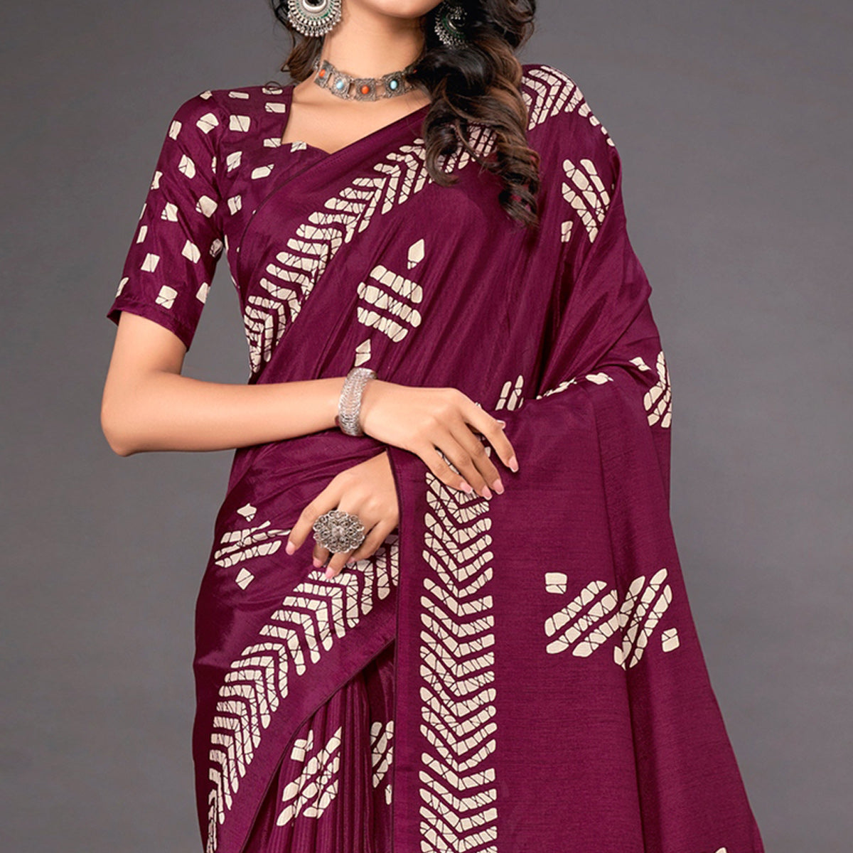 Purple Printed Dola Silk Saree