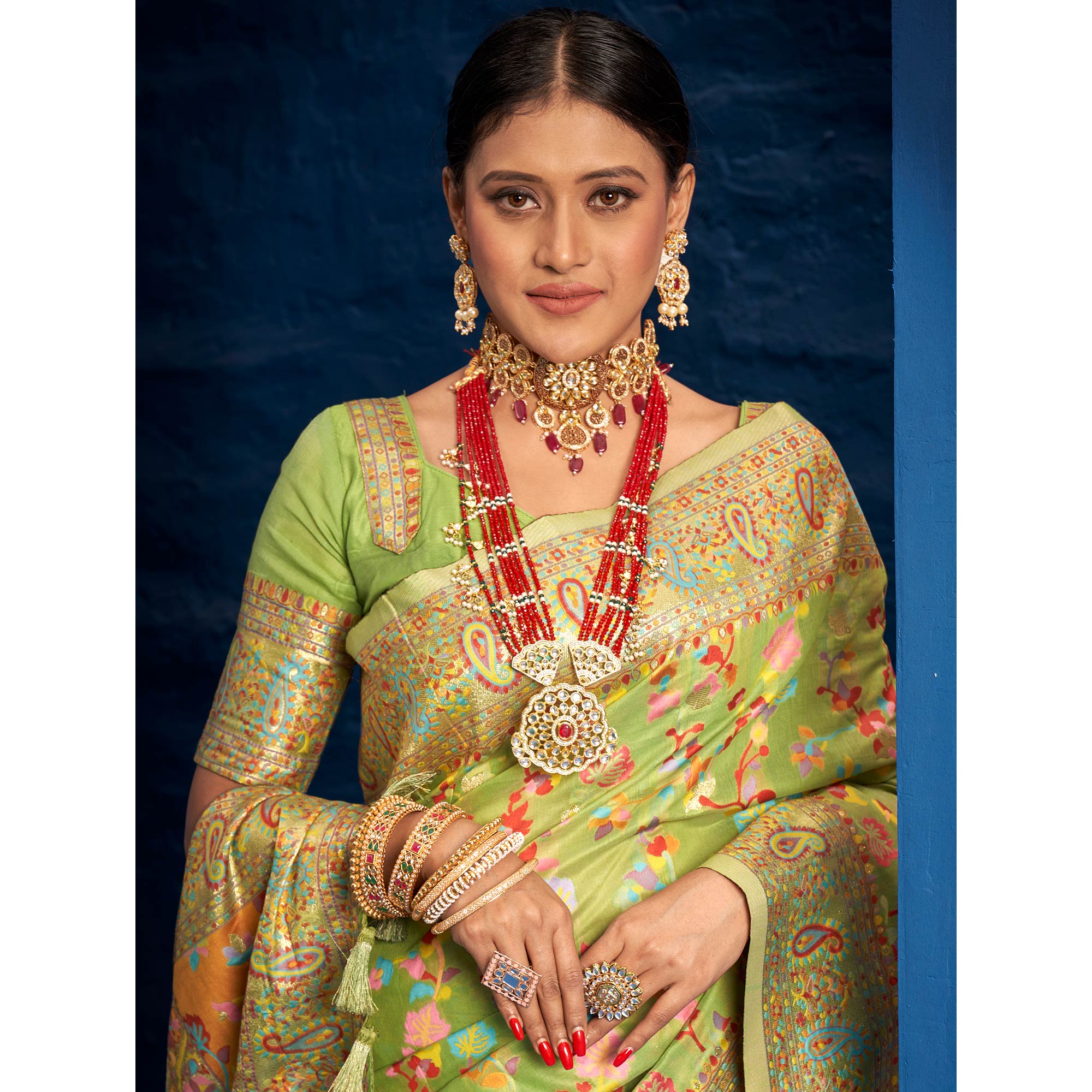 Green Woven Art Silk Saree With Tassels