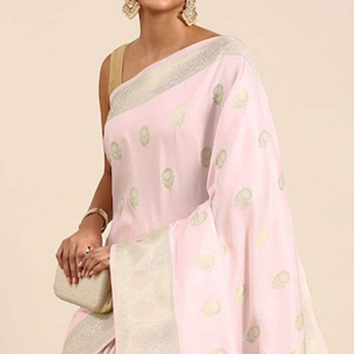 Pink Woven Kanjivaram Silk Saree WithTassels