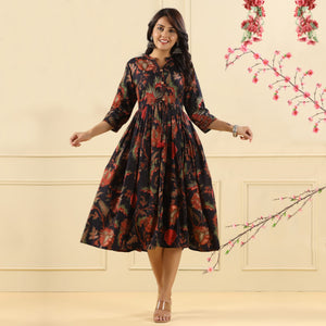 Black Floral Printed Pure Cotton Dress