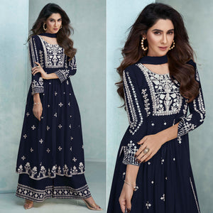 Blue Lucknowi Embroidered Rayon Palazzo Suit
