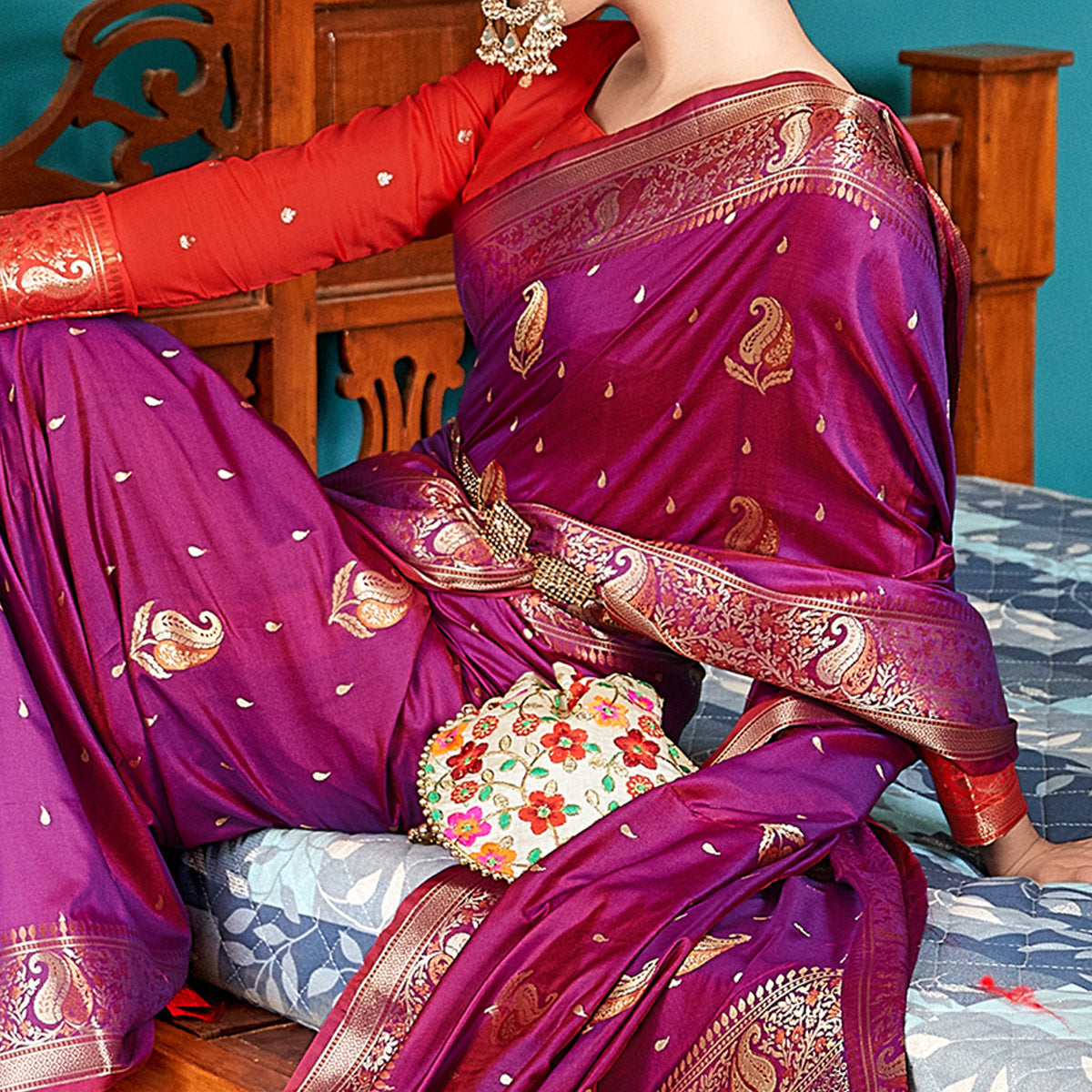 Purple Woven Banarasi Silk Saree