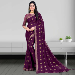 Purple Woven Chiffon Saree