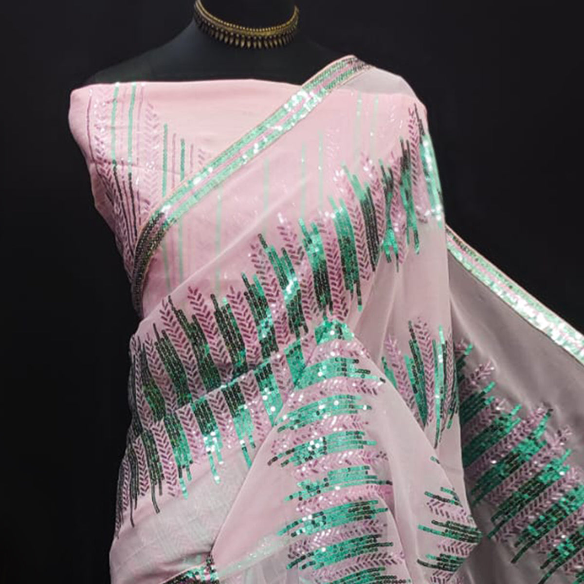 Pink Sequins Embroidered Georgette Saree