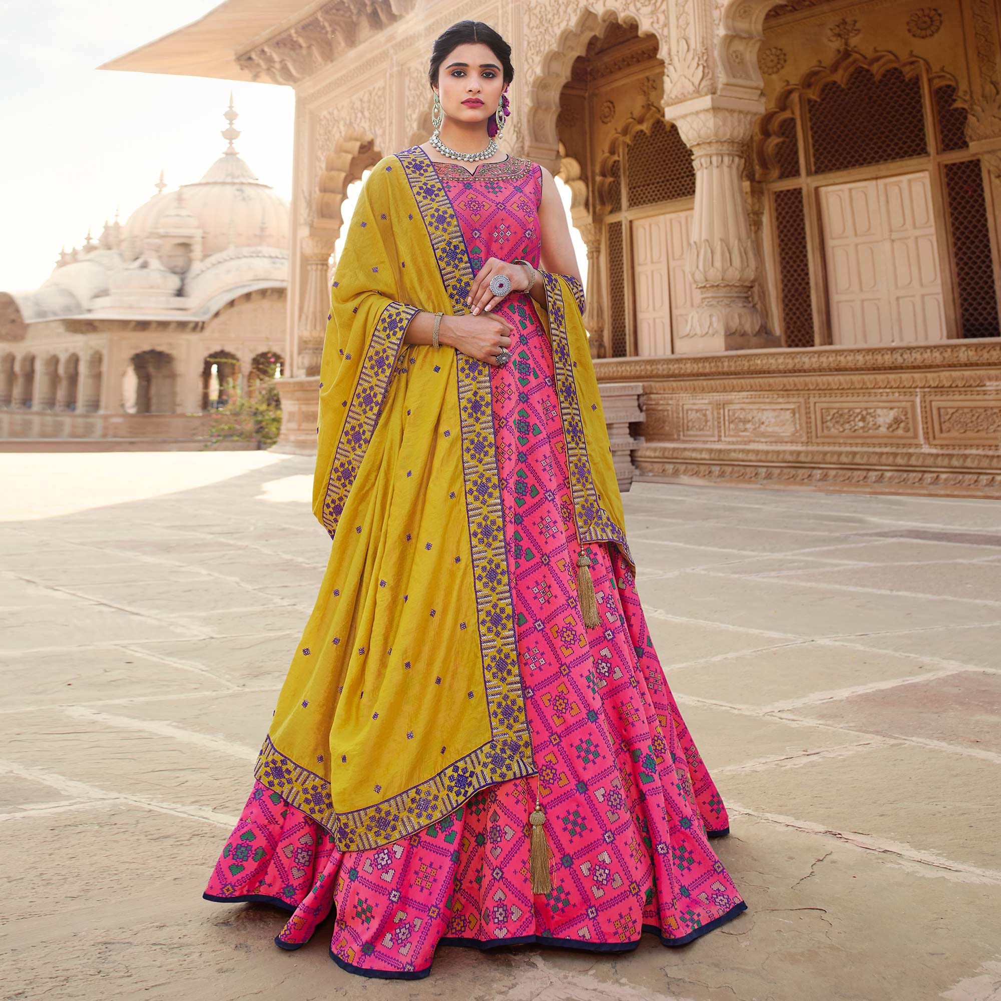 Pink Woven With Handwork Jacquard Gown