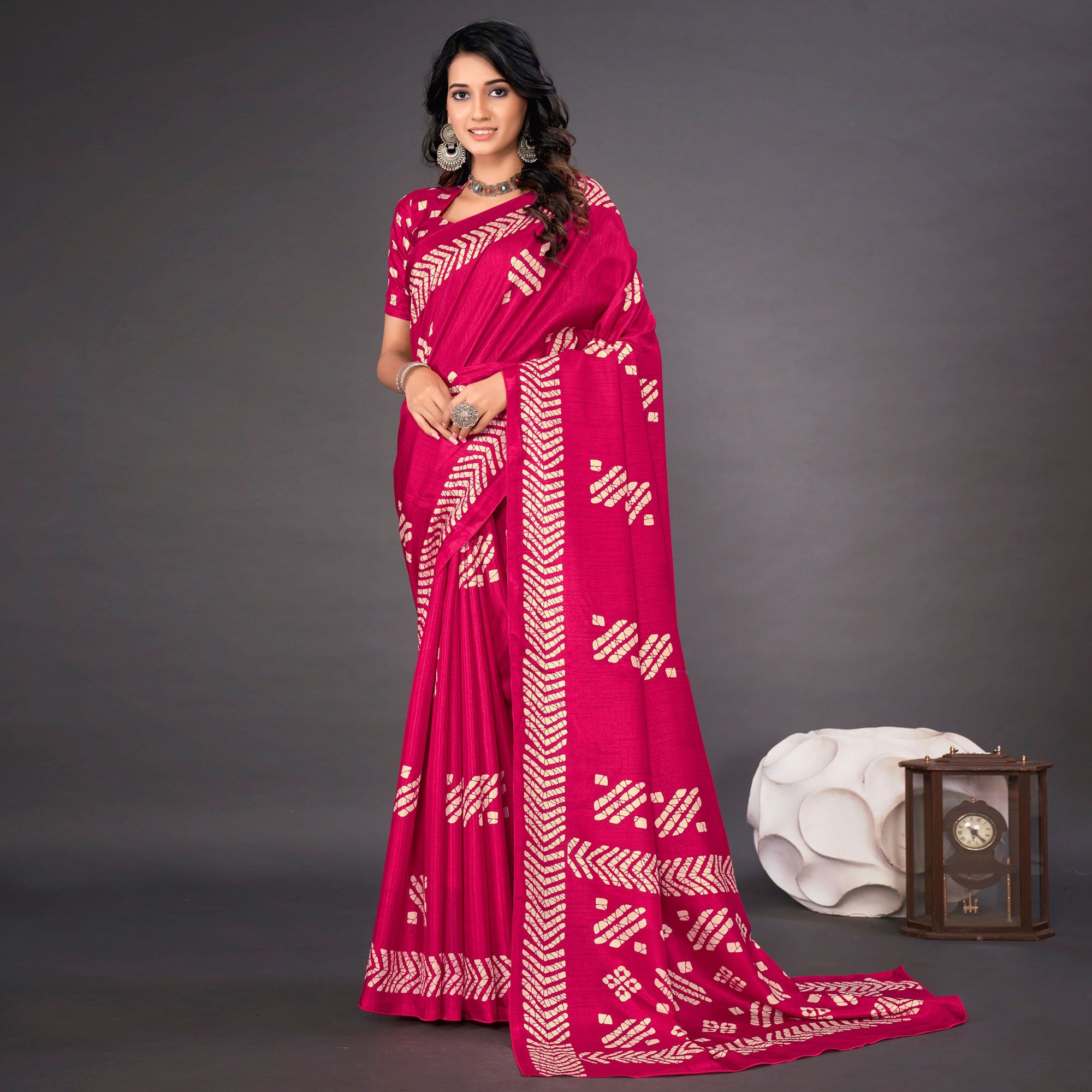 Pink Printed Dola Silk Saree