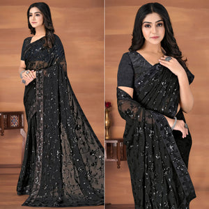Black Sequins Emroidered Georgette Saree