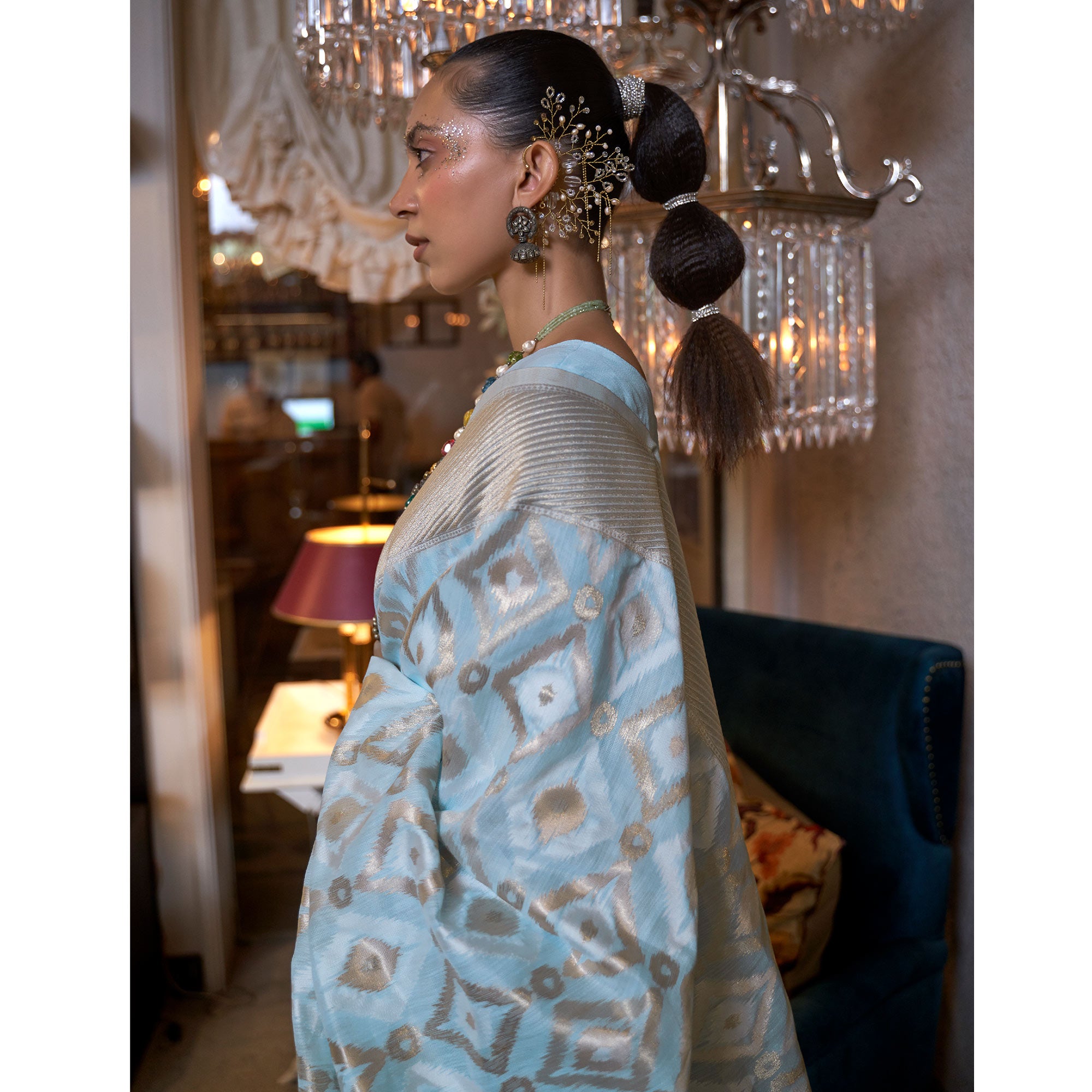 Light Blue Woven Art Silk Saree