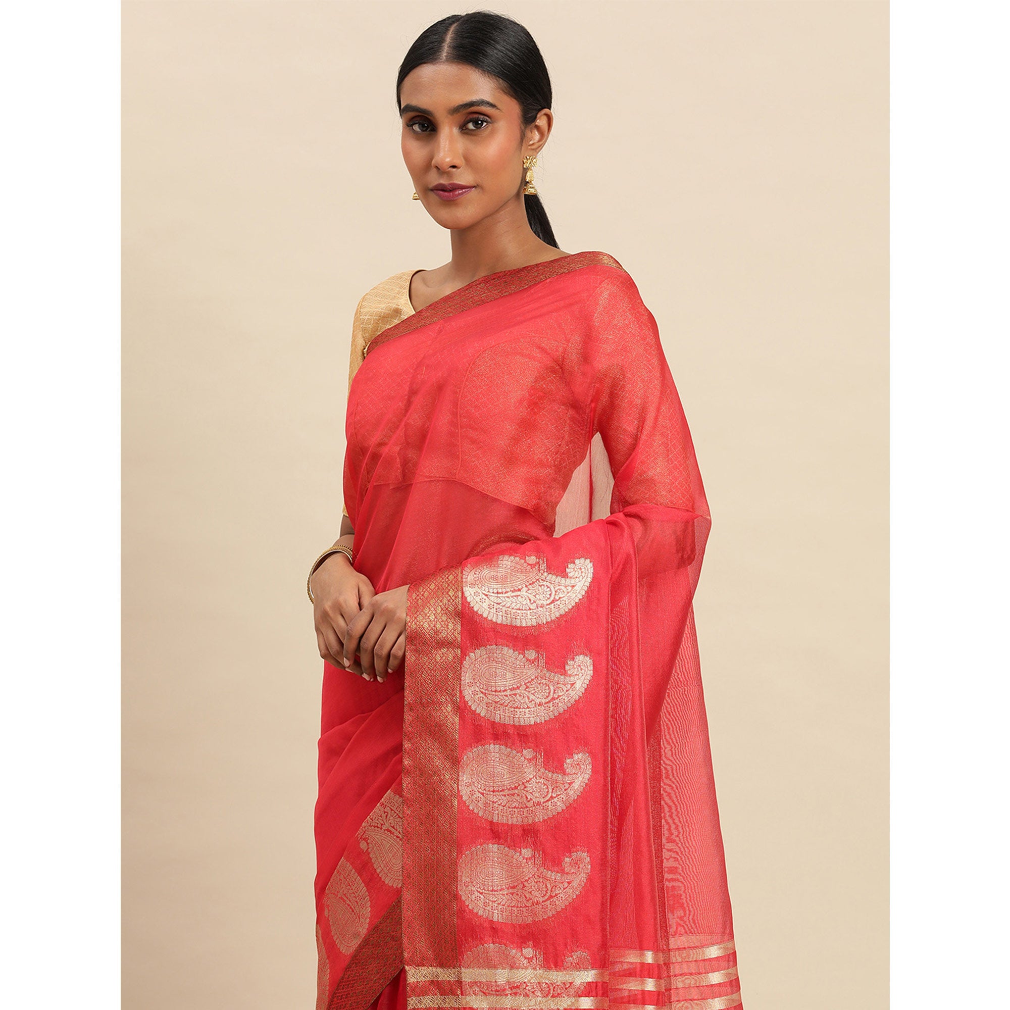 Red Woven Organza Saree