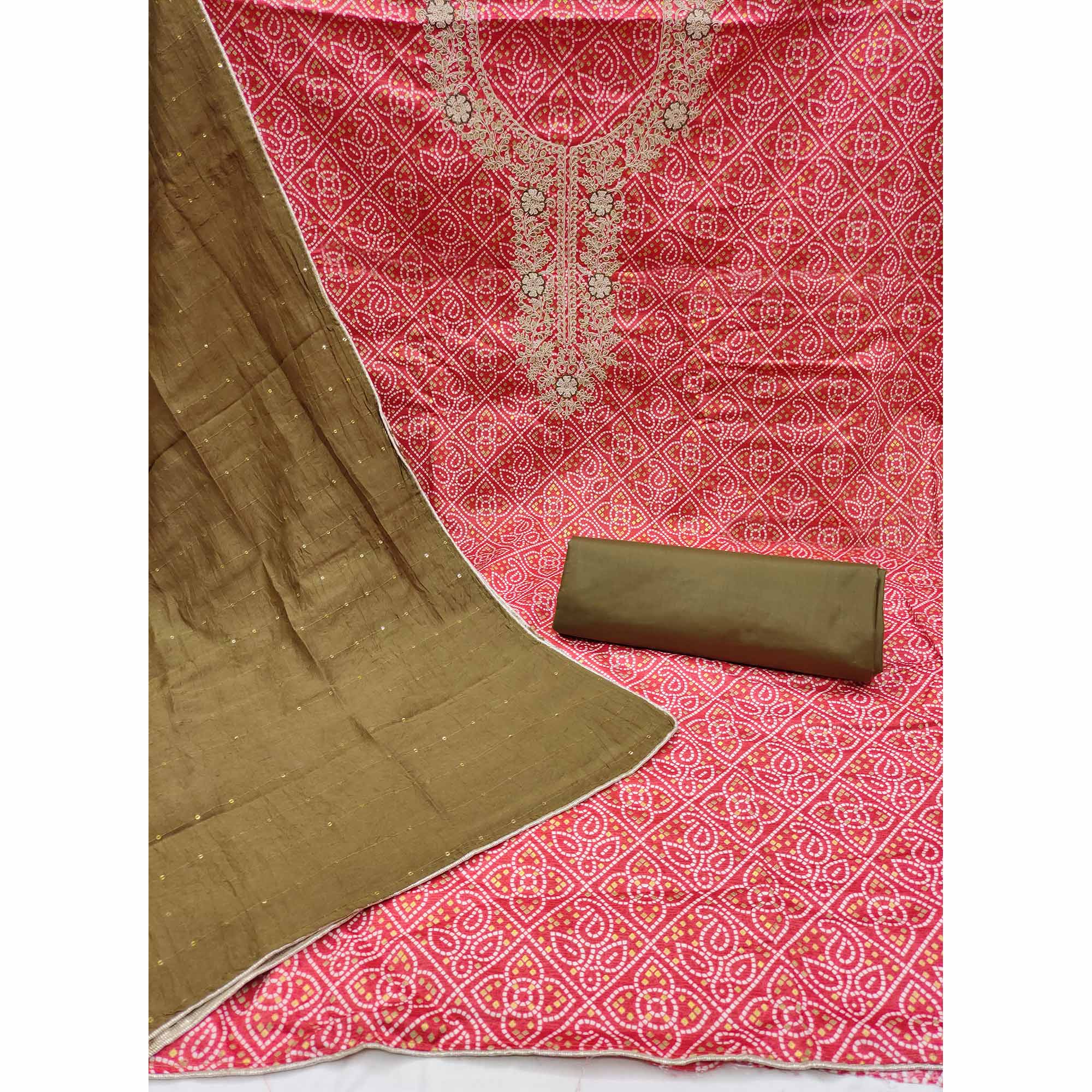 Pink Printed Cotton Blend Dress Material
