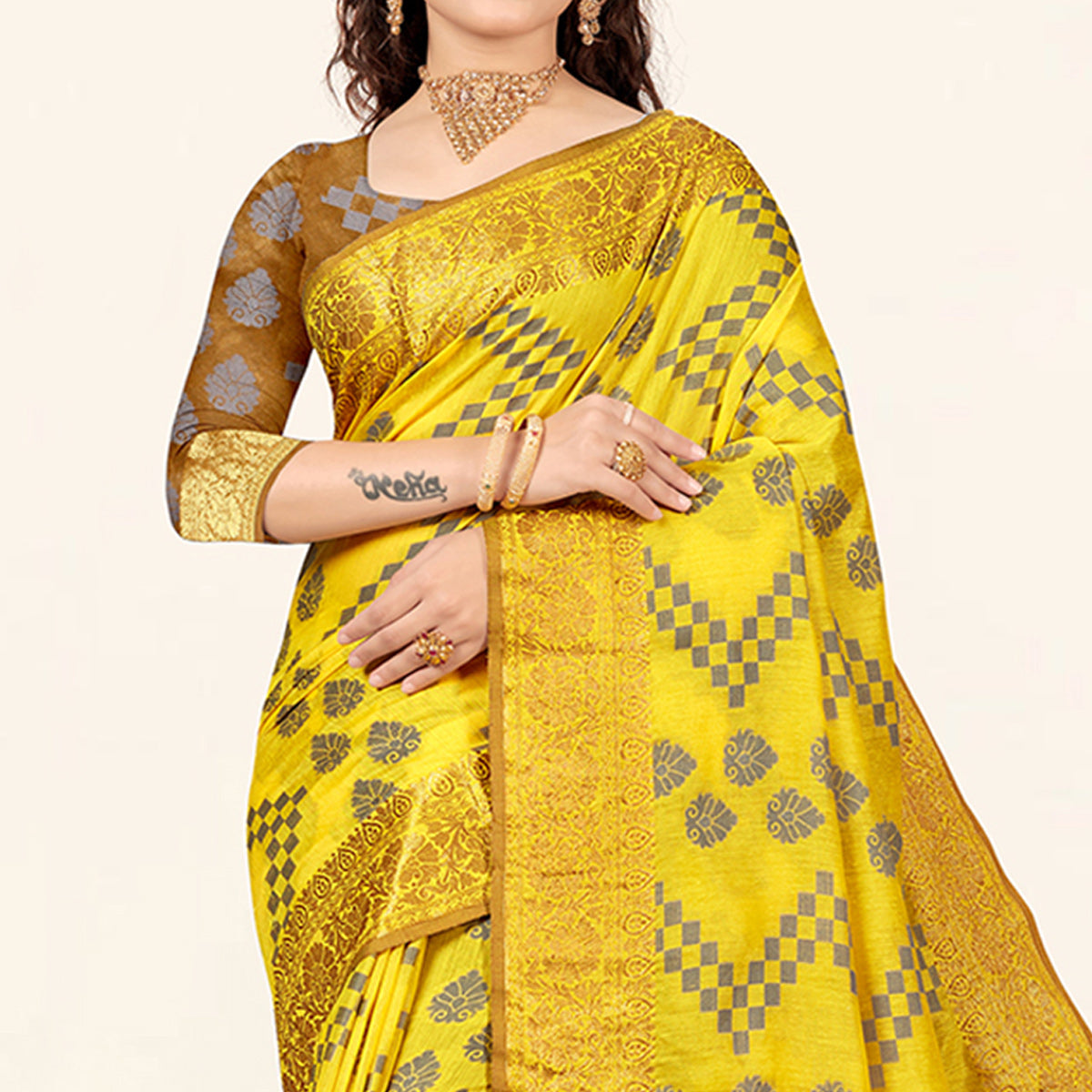 Yellow Woven Cotton Saree