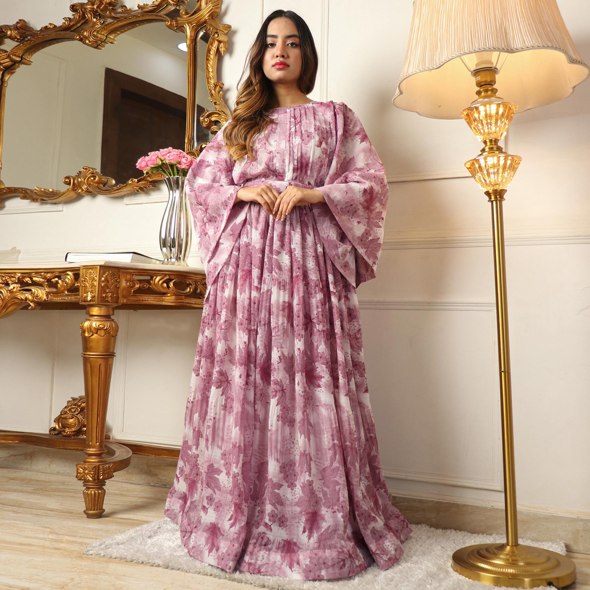 Mauve Floral Printed Georgette Gown