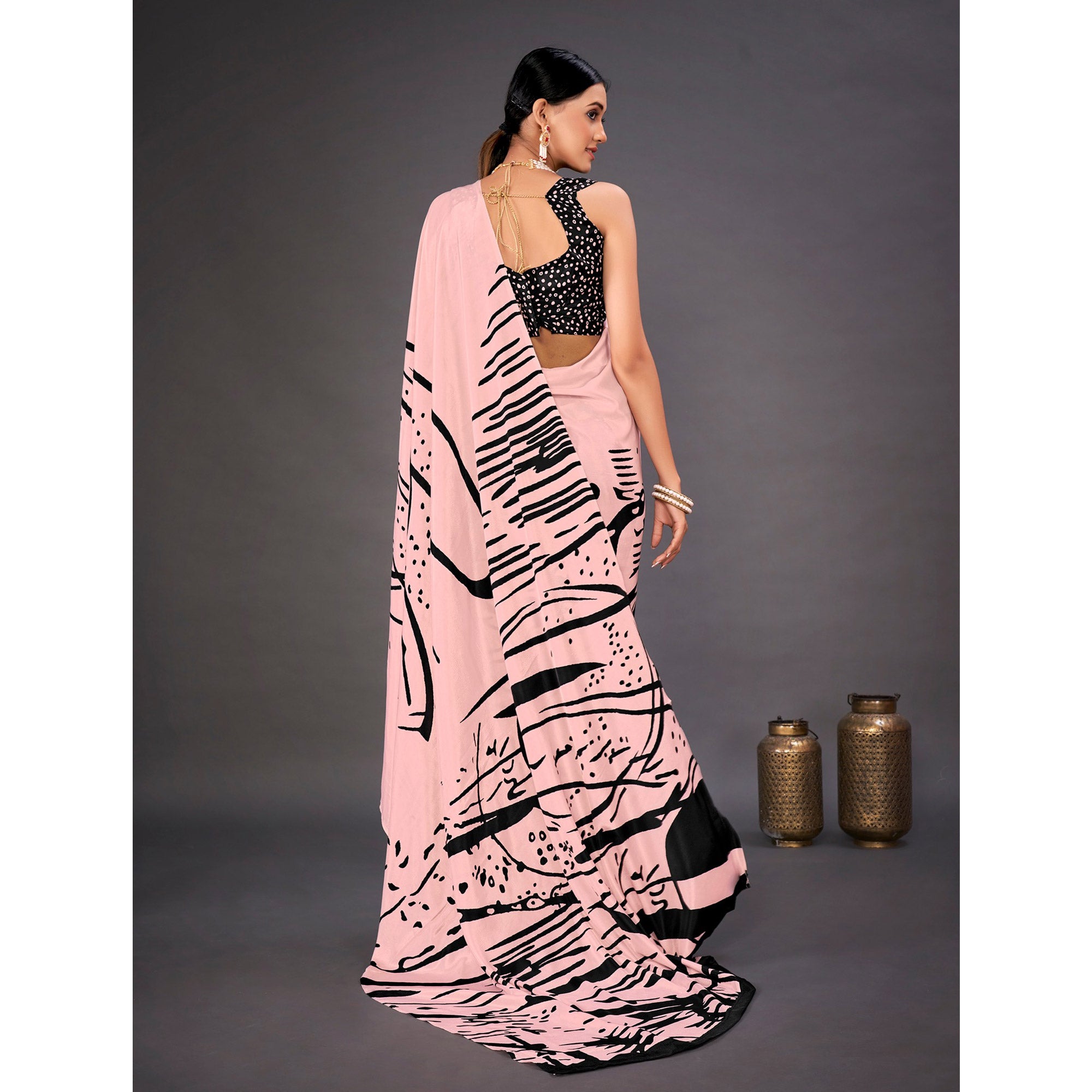 Pink Digital Printed Crepe Saree