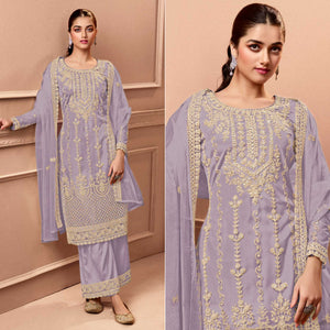 Violet Floral Embroidered Netted Pakistani Suit