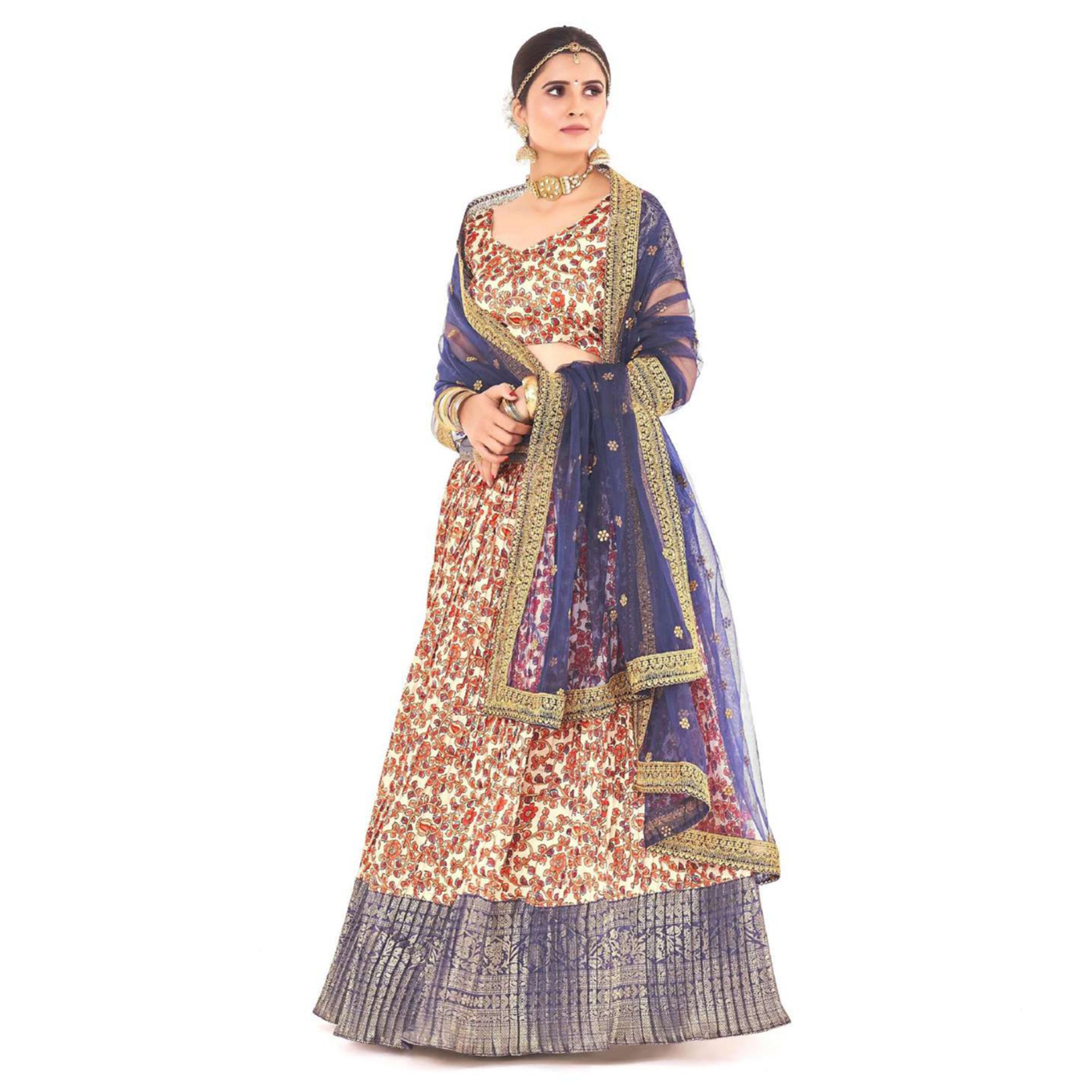Offwhite Digital Printed With Zari Work Art Silk Lehenga Choli