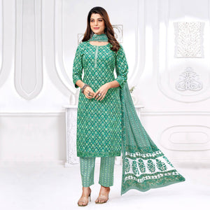 Green Printed Pure Cotton Suit