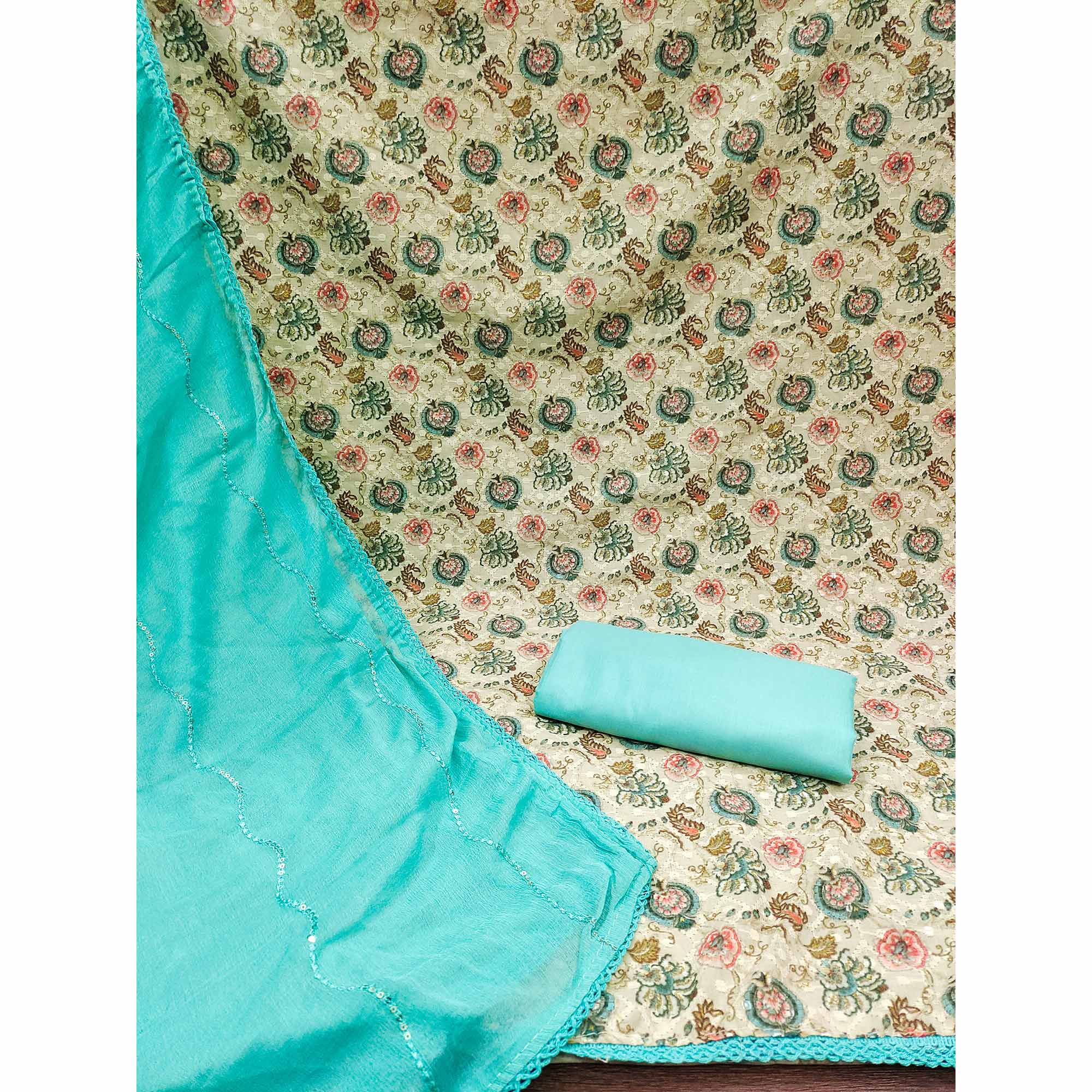 Green Digital Printed Cotton Dress Material