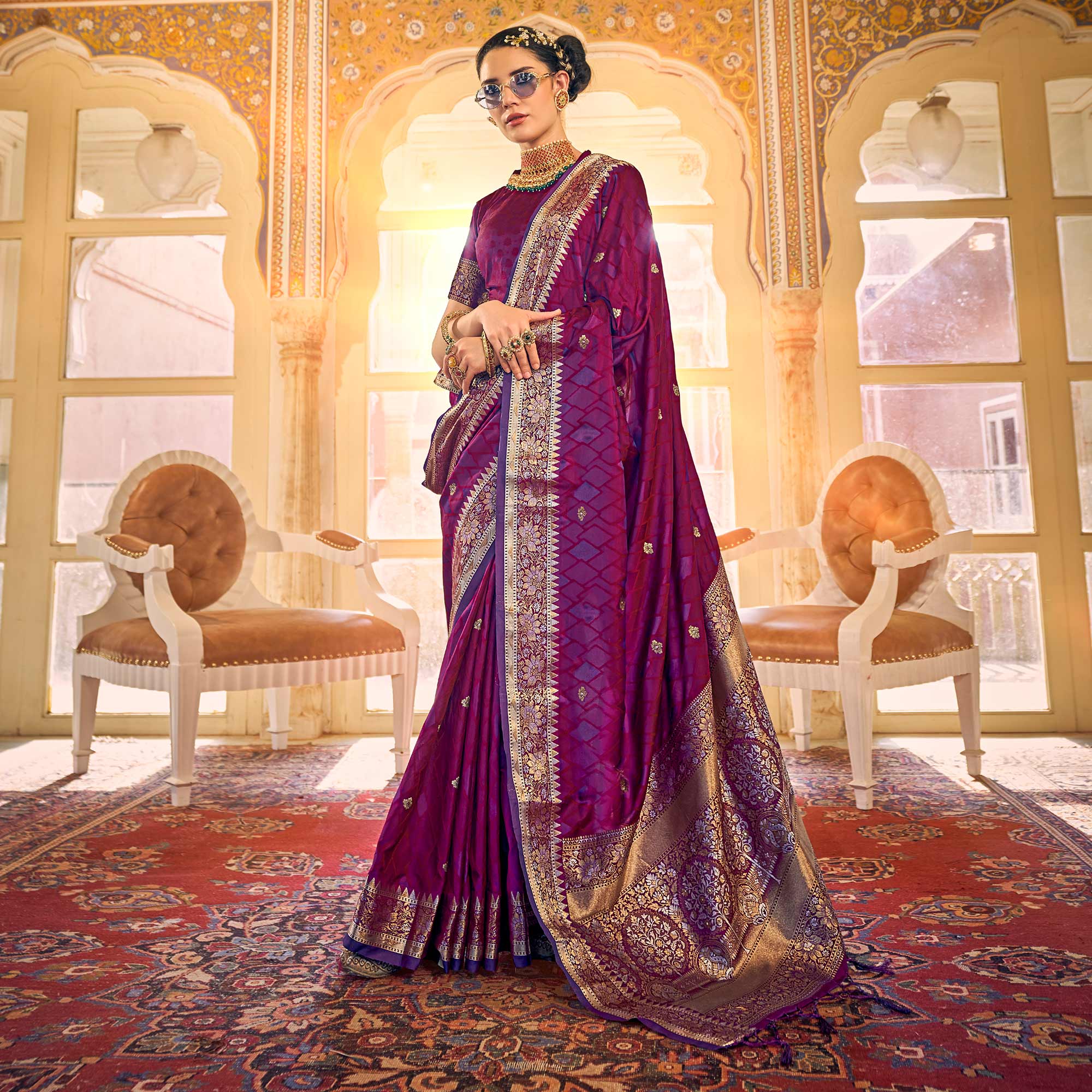 Purple Woven Satin Saree