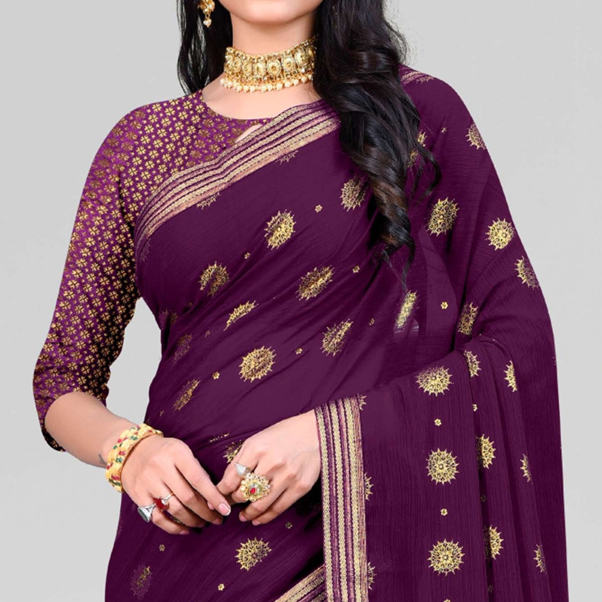 Purple Woven Chiffon Saree
