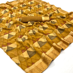 Mustard Geometric Printed Georgette Saree