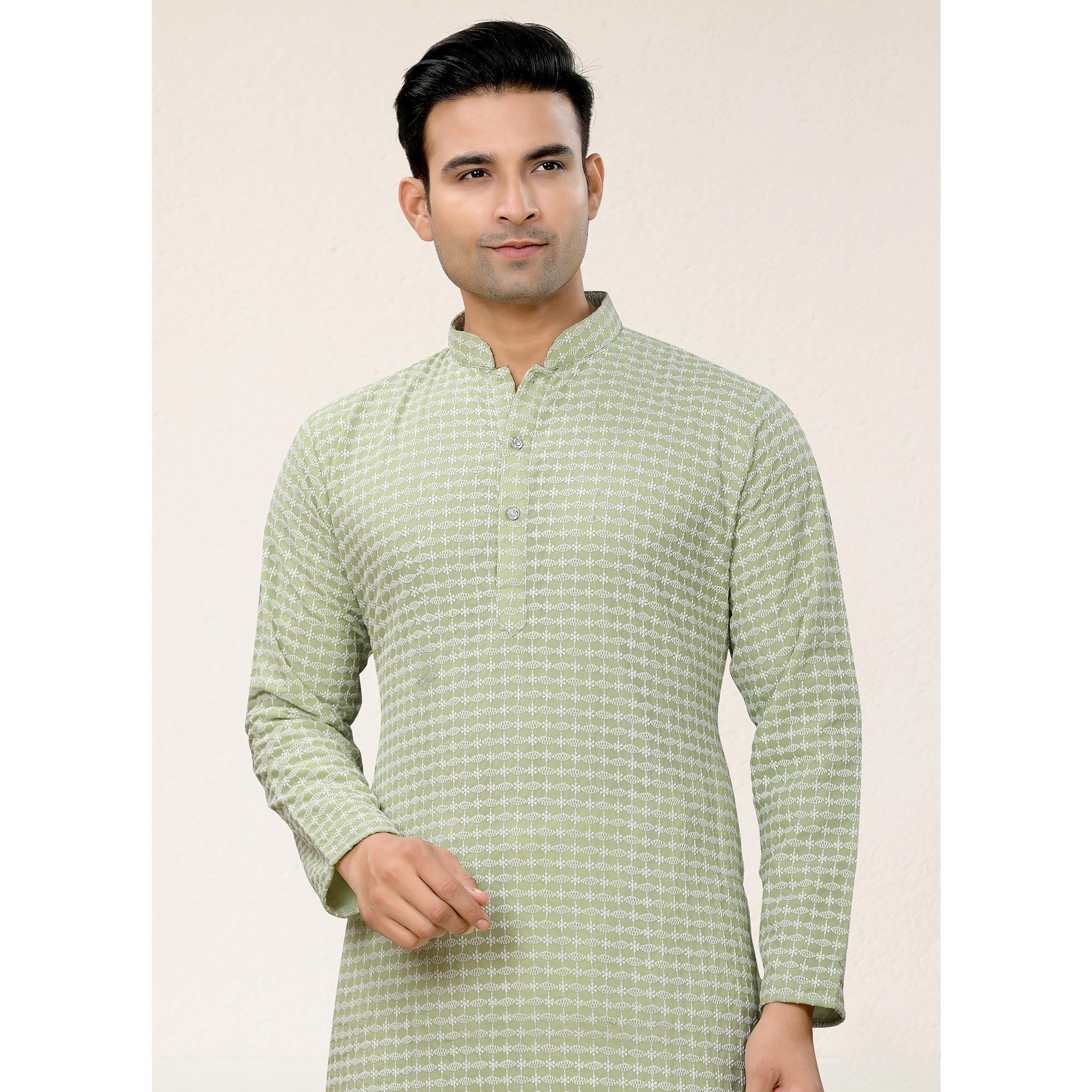 Pista Lucknowi Embroidered Georgette Kurta Pyjama Set