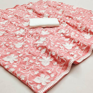Pink Floral Embroidered Organza Saree