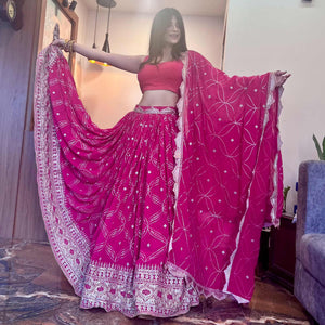 Pink Floral Sequins Embroidered Georgette Lehenga Choli