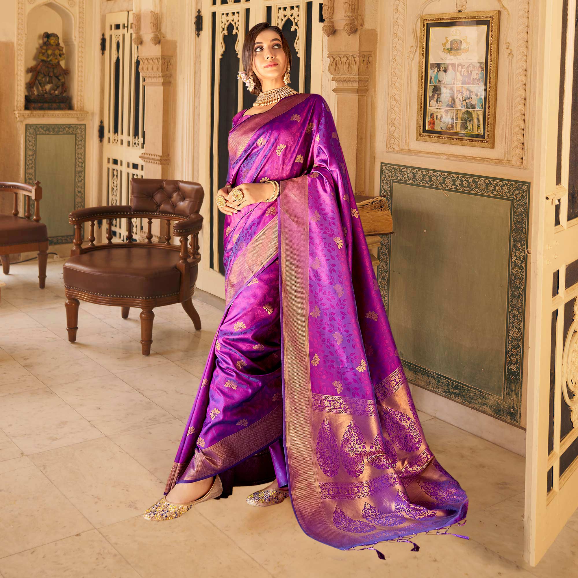 Purple Woven Banarasi Silk Saree