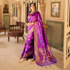 Purple Woven Banarasi Silk Saree