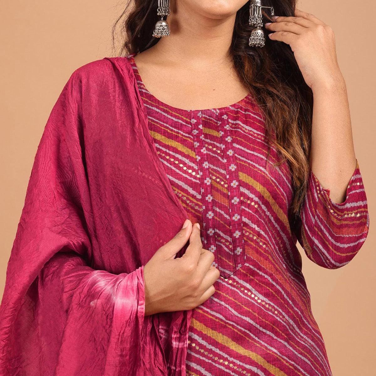 Maroon Foil Printed Rayon Suit