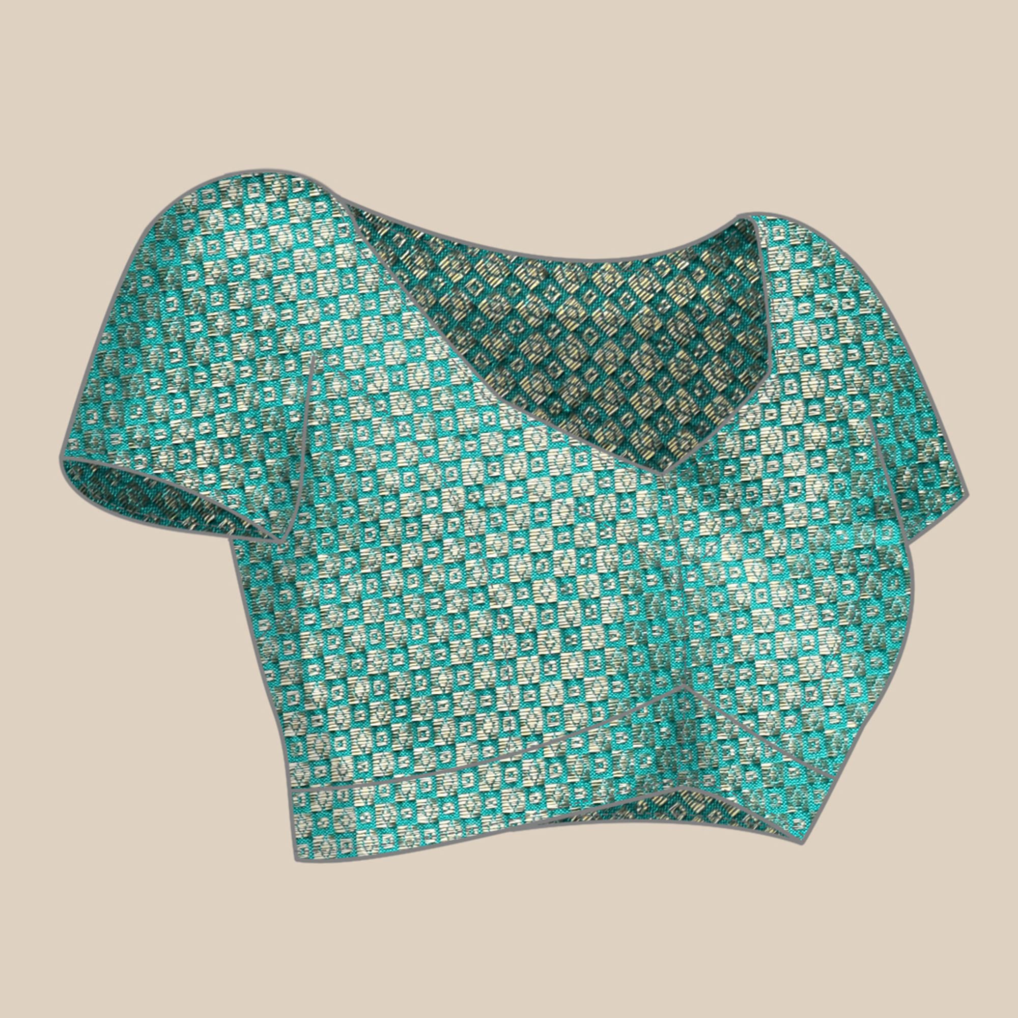 Turquoise Green Foil Printed With Swarovski Zomato Silk Saree