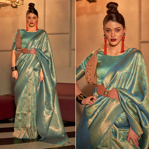 Light Pista Green Woven Art Silk Saree With Tassels