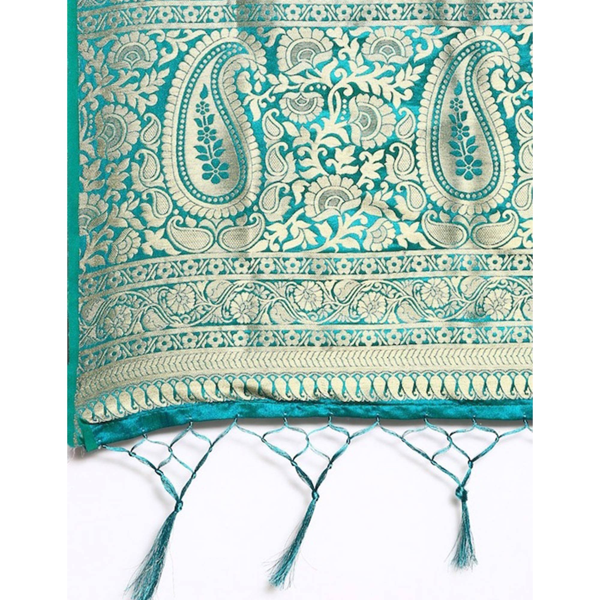 Rama Blue Woven Kanjivaram Silk Saree WithTassels