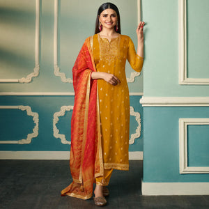 Mustard Floral Woven Organza Salwar Suit