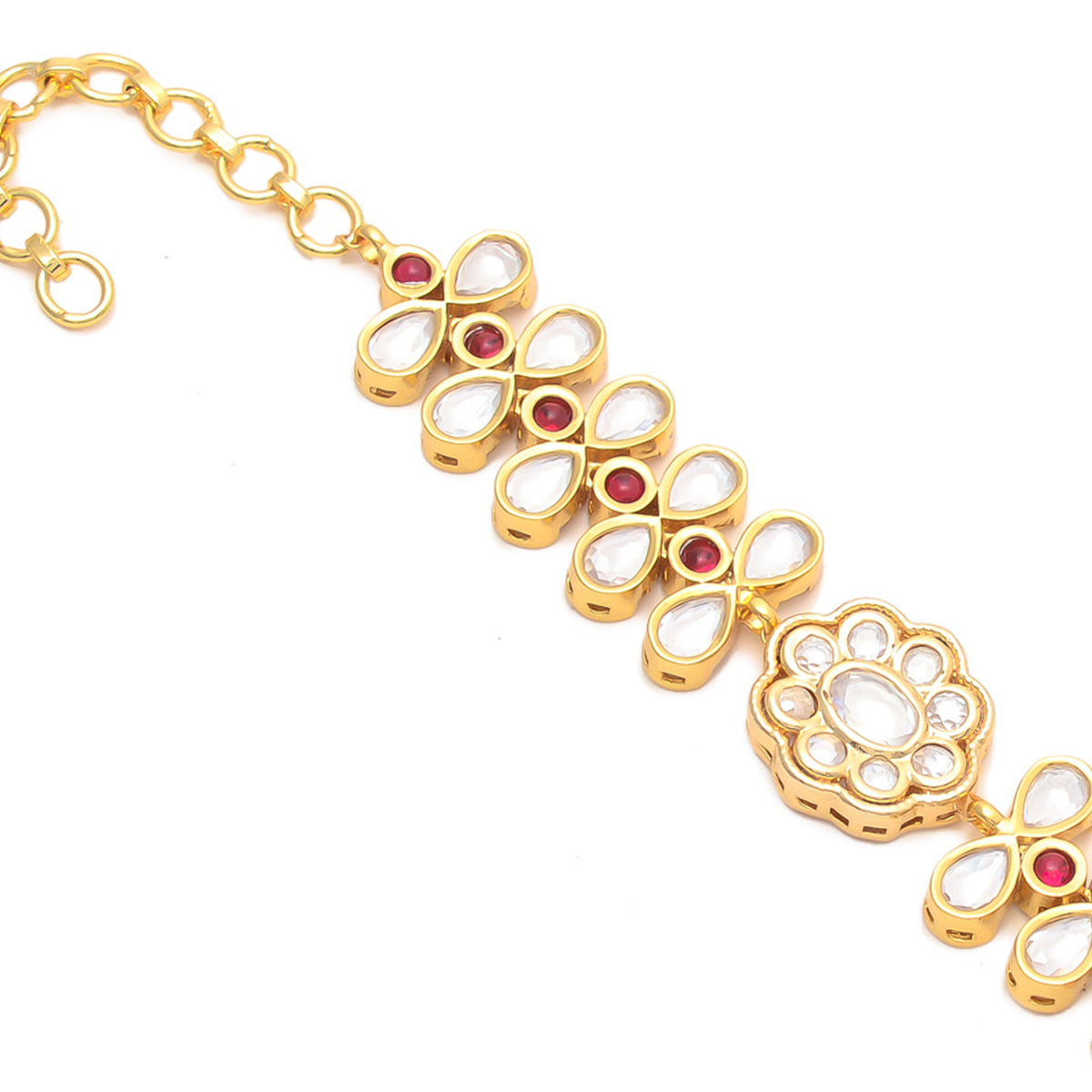Gold Kundan Stone Long Chain Bracelet