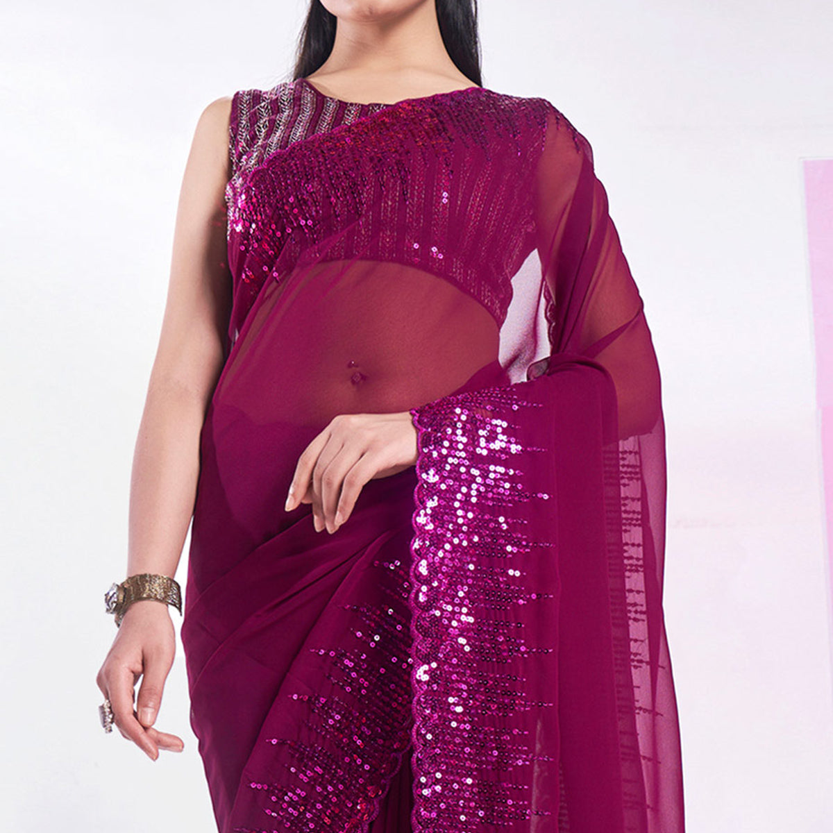 Purple Sequins Embroidered Georgette Saree