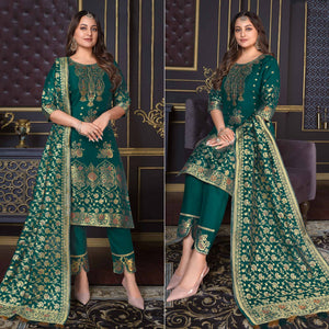 Teal Green Woven Banarasi Silk Salwar Suit